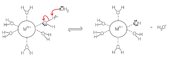 Figura 1: Esquema da primeira etapa da rea&ccedil;&atilde;o de hidr&oacute;lise de   um c&aacute;tion, M n+ (aq) . &nbsp; &nbsp; 