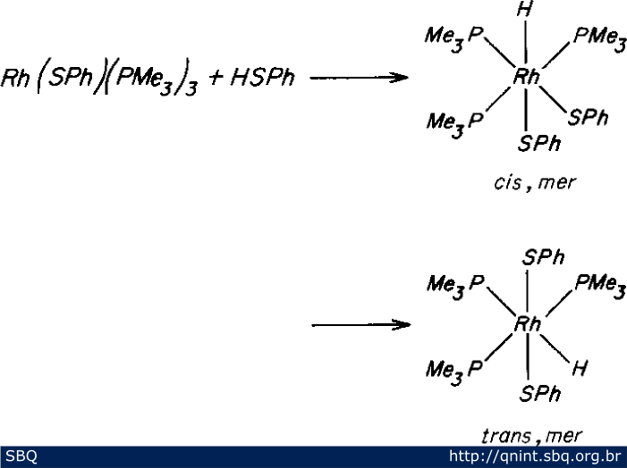 Figura 3. Complexos isoméricos cis, mer - e trans, mer -[RhH(SPh) 2 (PMe 3 ) 3 ] 29 . 