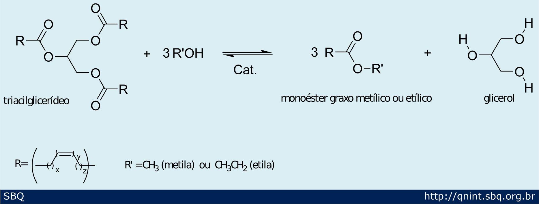 Esquema 5. Reação geral de transesterificação para obtenção de biodiesel 